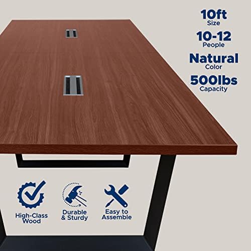 10FT Conference Table with Cable Management Grommets - Modern Rectangle Office Meeting/Boardroom Table with, alternate view 2