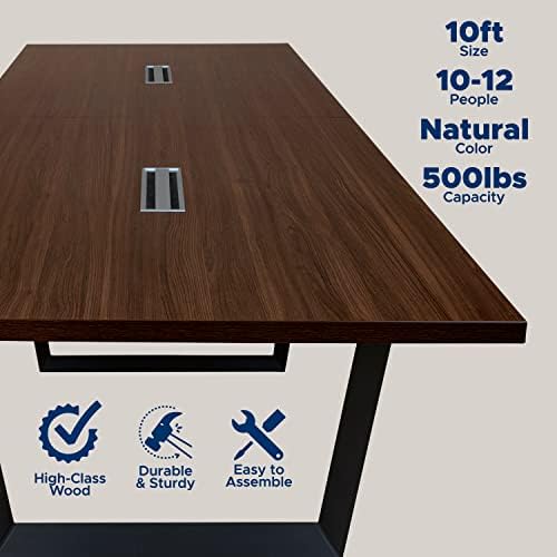 10FT Conference Table with Cable Management Grommets - Modern Rectangle Office Meeting/Boardroom Table with, alternate view 2