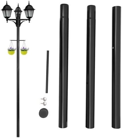 10FT Direct Burial Lamp Post, Split Street Light Pole with Cross Arm Lighting Post Fixtures for Pathway