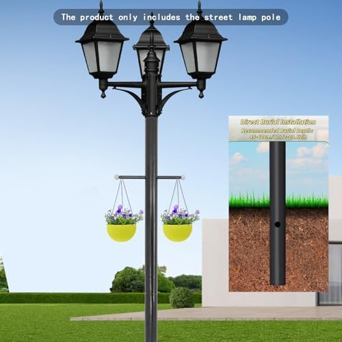 10FT Direct Burial Lamp Post, Split Street Light Pole with Cross Arm Lighting Post Fixtures for Pathway, alternate view 3