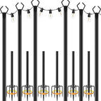 10Ft Exterior Light Poles 6 Pack, Durable Metal String Light Posts for Outdoor Use, Equipped with Fixed Brackets