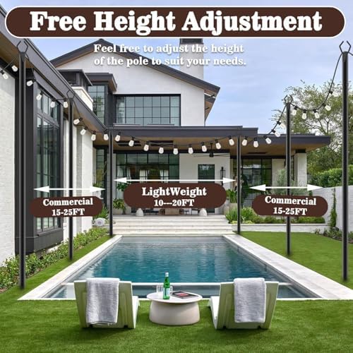 10Ft Exterior Light Poles 6 Pack, Durable Metal String Light Posts for Outdoor Use, Equipped with Fixed Brackets, alternate