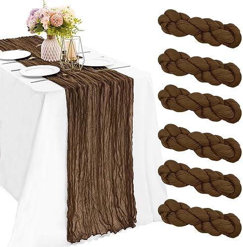 10FT Fall Cheesecloth Table Runner Boho Party Home Decorations in 35" x 120"-6 Pack in Brown