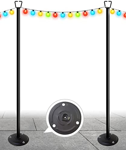 10FT Ground Base String Light Pole for Outdoor String Lights,2pcs