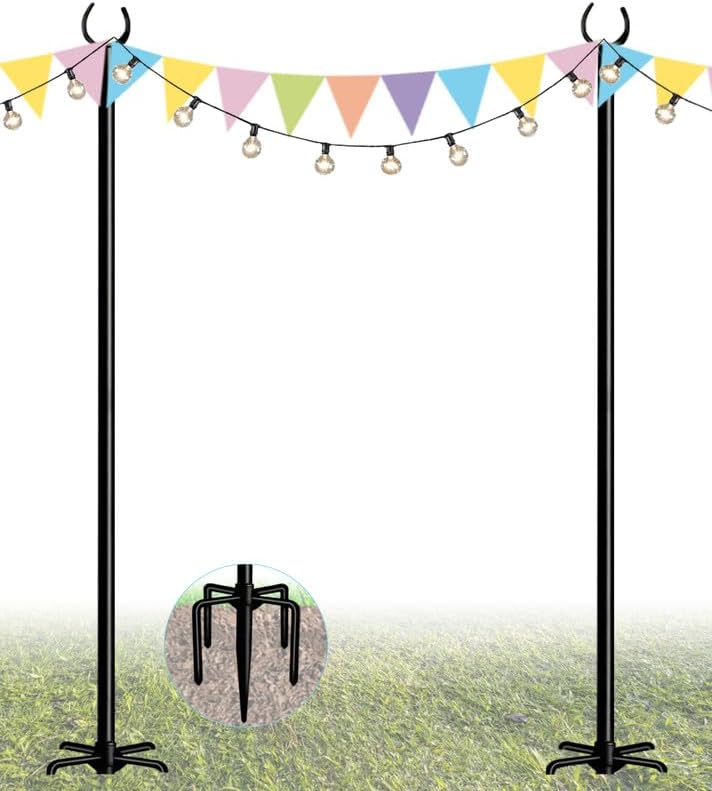 10FT Heavy Duty String Light Pole Stand for Outdoor, 2 Pole