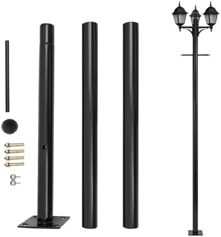10FT Outdoor Lamp Post, Split Street Light Pole with Cross Arm Base Mount Lighting Post Fixtures for Pathway