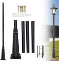 10FT Outdoor Lamp Post, Split Street Light Pole with Top Globe & Ground Cage Lighting Post Fixtures for Pathway