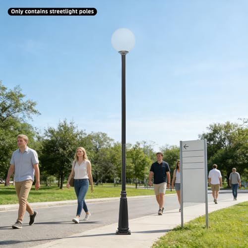 10FT Outdoor Lamp Post, Split Street Light Pole with Top Globe & Ground Cage Lighting Post Fixtures for Pathway, alternate