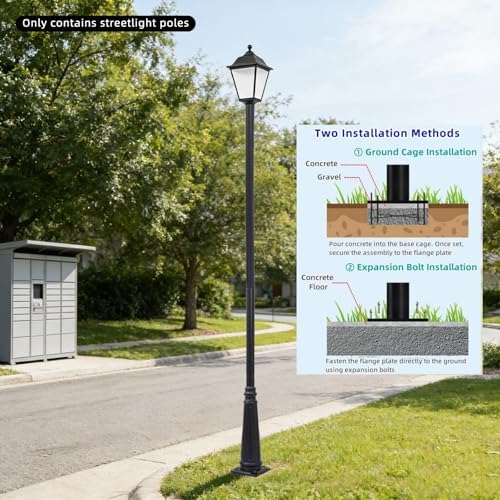 10FT Outdoor Lamp Post, Split Street Light Pole with Top Globe & Ground Cage Lighting Post Fixtures for Pathway, alternate