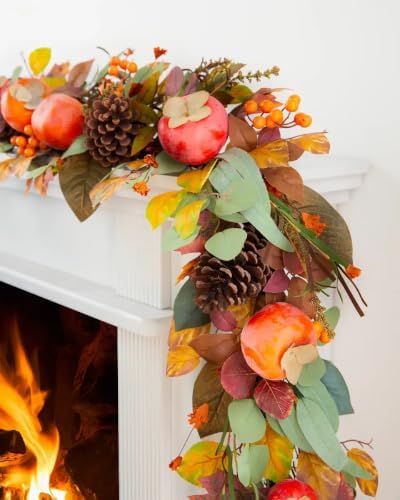 10ft Perisimmon & Pinecone Artificial Garland, alternate view 6