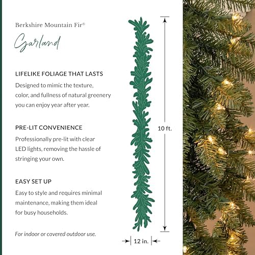 10ft Pre-Lit Berkshire Mountain Fir Garland - Premium Artificial Christmas Garland with 100 LED Battery Lights, alternate