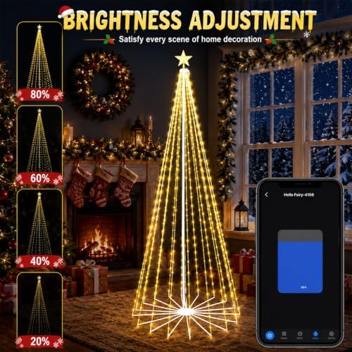 10FT Smart Outdoor Christmas Tree Lights Pop Up with Star, alternate view 2