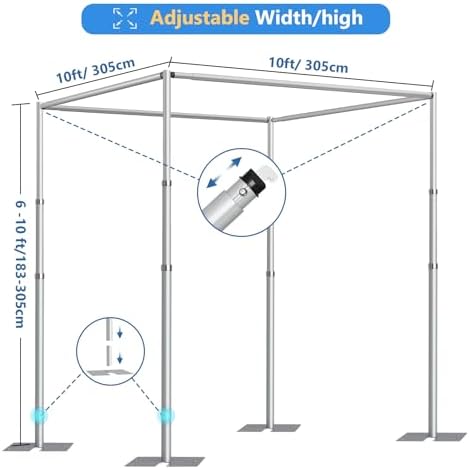 10ft Square Backdrop Stand Heavy Duty, 10Ft Tall x 40Ft Wide Adjustable Pipe and Drape Photo Background Support, alternate