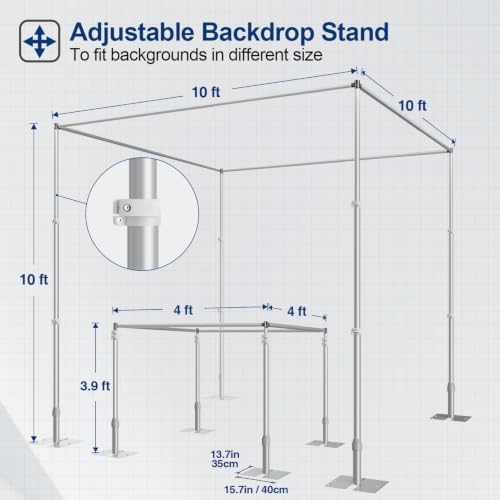 10ft Square Backdrop Stand Heavy Duty, Adjustable Pipe and Drape Kit, alternate view 4