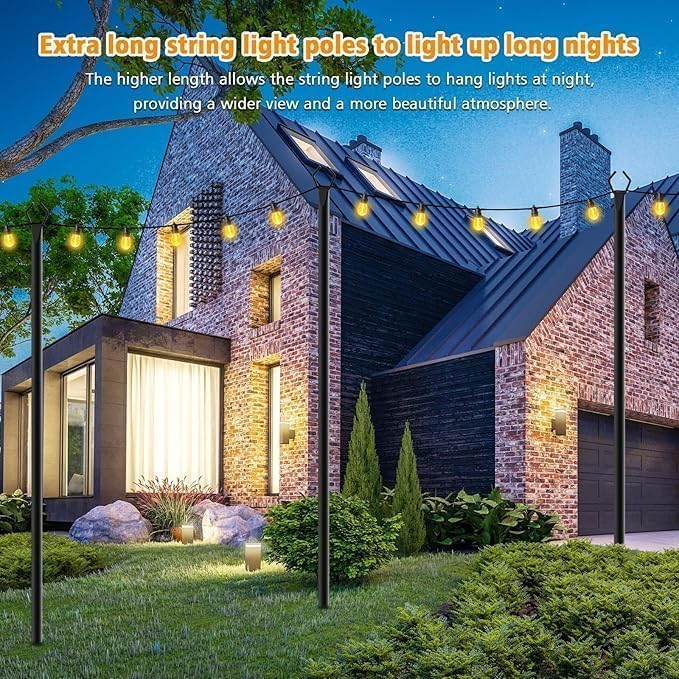 10Ft String Light Poles 2 Pack, Light Poles for Outside Lights, Outdoor with Fence Brackets Hanging Lights, alternate view 4
