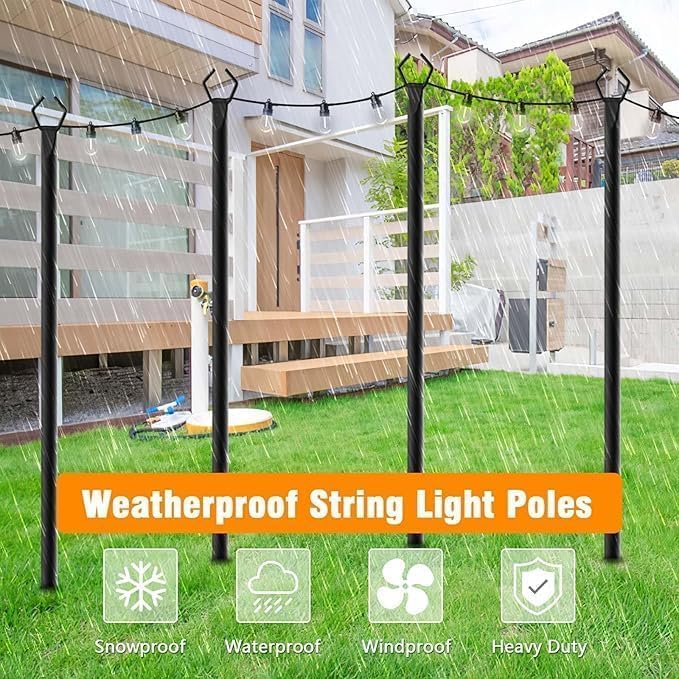 10Ft String Light Poles 2 Pack, Light Poles for Outside Lights, Outdoor with Fence Brackets Hanging Lights, alternate view 5