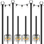 10Ft String Light Poles 4 Pack, Light Poles for Outside Lights, Outdoor with Fence Brackets Hanging Lights