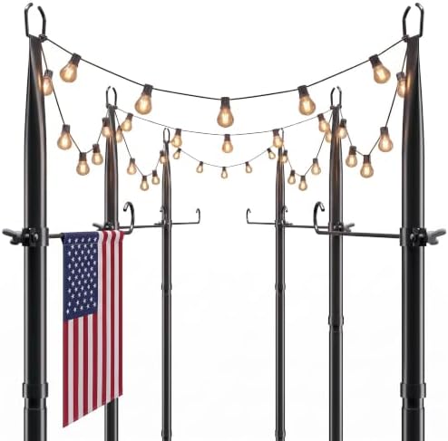 10Ft String Light Poles 6 Pack, Light Poles for Outside, Deck Decor