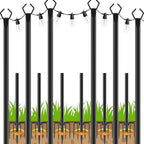 10Ft String Light Poles 6 Pack, Light Poles for Outside Lights, Outdoor with Fence Brackets Hanging Lights
