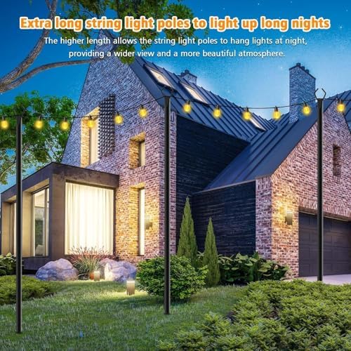 10Ft String Light Poles 6 Pack, Light Poles for Outside Lights, Outdoor with Fence Brackets Hanging Lights, alternate view 4