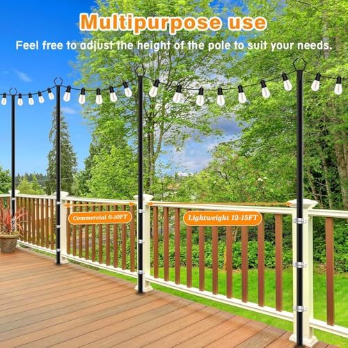 10Ft String Light Poles 6 Pack, Light Poles for Outside Lights, Outdoor with Fence Brackets Hanging Lights, alternate view 6