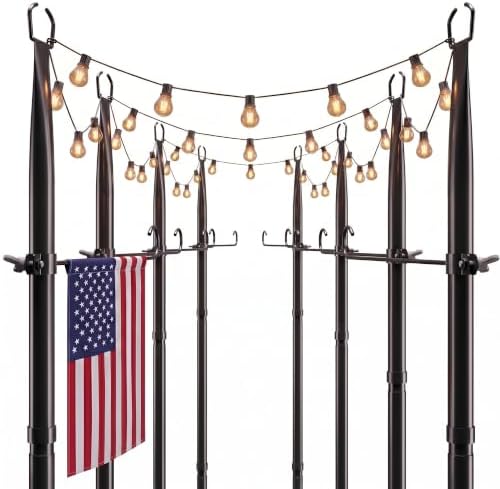 10Ft String Light Poles 8 Pack, Light Poles for Outside, Deck Decor