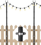 10Ft String Light Poles for Fence & Deck Railing, Outdoor Light Stand with Fence Brackets, Heavy-Duty Metal