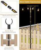 10Ft String Light Poles for Fence & Deck Railing, Outdoor Light Stand with Fence Brackets, Heavy-Duty Metal, alternate view 2
