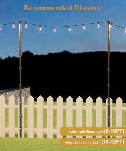 10Ft String Light Poles for Fence & Deck Railing, Outdoor Light Stand with Fence Brackets, Heavy-Duty Metal, alternate view 5