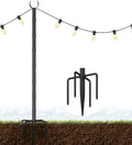 10Ft String Light Poles for Grass & Soil, Outdoor Light Stand with 5-Prong Fork Base, Heavy-Duty Metal Poles for
