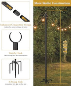 10Ft String Light Poles for Grass & Soil, Outdoor Light Stand with 5-Prong Fork Base, Heavy-Duty Metal Poles for, alternate