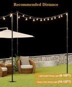 10Ft String Light Poles for Grass & Soil, Outdoor Light Stand with 5-Prong Fork Base, Heavy-Duty Metal Poles for, alternate