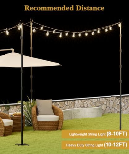 10Ft String Light Poles for Grass & Soil, Outdoor Light Stand with 5-Prong Fork Base, Heavy-Duty Metal Poles for, alternate