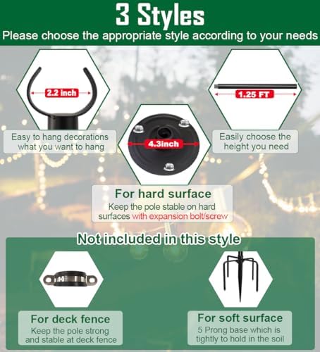 10ft String Light Poles for Hard Surfaces, Light Poles for Outdoor String Light, Perfect for Garden, Backyard, alternate view