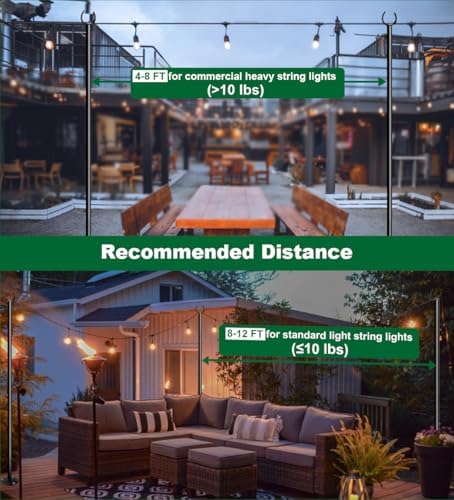 10ft String Light Poles for Hard Surfaces, Light Poles for Outdoor String Light, Perfect for Garden, Backyard, alternate view