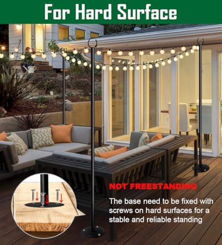 10ft String Light Poles for Hard Surfaces, Light Poles for Outdoor String Light, Perfect for Garden, Backyard, alternate view
