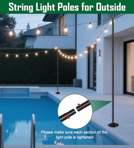 10ft String Light Poles for Hard Surfaces, Light Poles for Outdoor String Light, Perfect for Garden, Backyard, alternate view