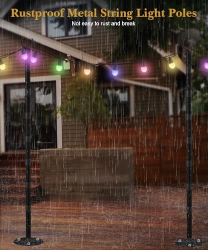10Ft String Light Poles for Hard Surfaces, Outdoor Light Stand for Backyard, Garden & Patio Party Lighting, alternate view 3