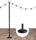 10Ft String Light Poles for Hard Surfaces, Outdoor Light Stand for Backyard, Garden & Patio Party Lighting