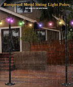 10Ft String Light Poles for Hard Surfaces, Outdoor Light Stand for Backyard, Garden & Patio Party Lighting, alternate view 3