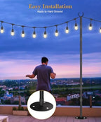 10Ft String Light Poles for Hard Surfaces, Outdoor Light Stand for Backyard, Garden & Patio Party Lighting, alternate view 4