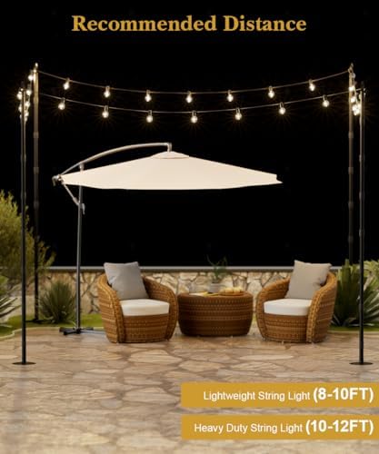 10Ft String Light Poles for Hard Surfaces, Outdoor Light Stand for Backyard, Garden & Patio Party Lighting, alternate view 5