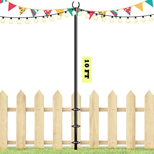 10ft String Light Poles for Outdoors, Outside Light Poles for Deck, Fence, Backyard, Patio, Outdoor Lighting