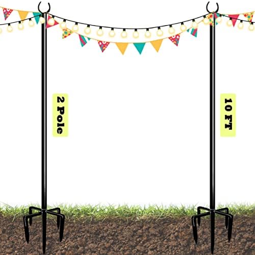 10ft String Light Poles for Outdoors, Outside Light Poles with 5-Prong Base, Suit for Garden, Backyard, Patio