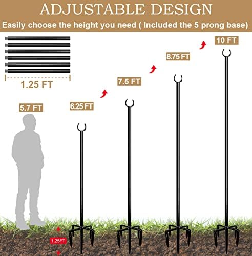 10ft String Light Poles for Outdoors, Outside Light Poles with 5-Prong Base, Suit for Garden, Backyard, Patio, alternate view