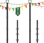 10Ft String Light Poles for Outside - 2 Pack Adjustable Metal Poles for Outdoor String Lights, Rustproof &