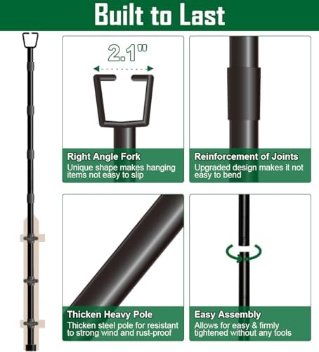 10Ft String Light Poles for Outside - 2 Pack Adjustable Metal Poles for Outdoor String Lights, Rustproof &, alternate view 2