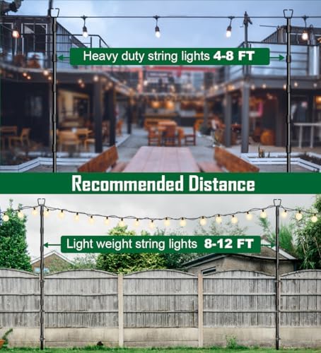 10Ft String Light Poles for Outside - 2 Pack Adjustable Metal Poles for Outdoor String Lights, Rustproof &, alternate view 7
