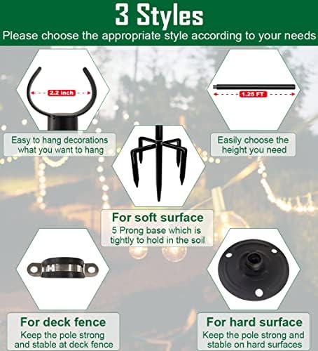 10ft String Light Poles for Soft Surfaces, Light Poles for Outdoor String Light, Perfect for Garden, Backyard, alternate view