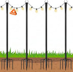 10FT String Light Poles, Heavy Duty Outdoor Light Pole Stand, 5-Prong Reinforced Steel Base, Anti-Rust, for